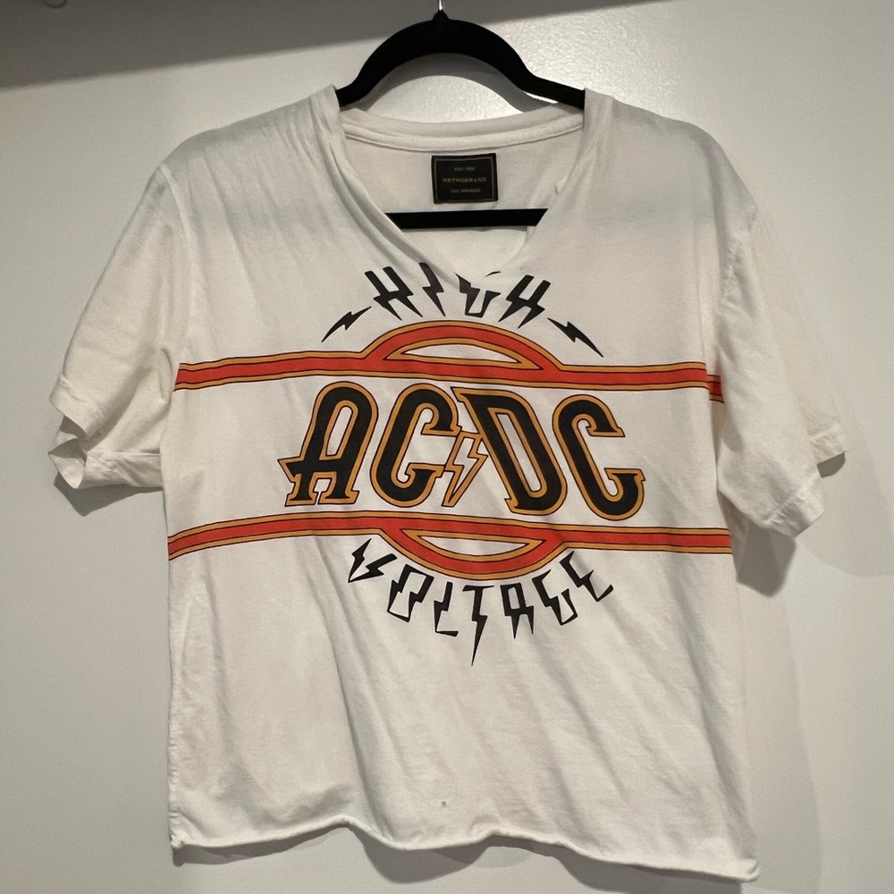 AC/DC band tee - slit v neck, small hole at bottom (see pic)!
